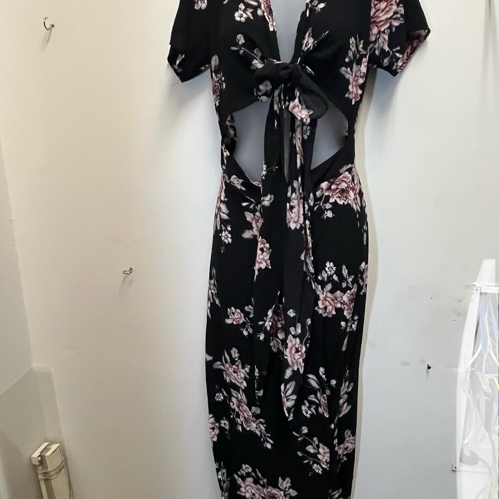 Coastal Scents Black Dress with Pink Floral Pattern